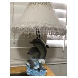 Z - DOLPHIN TABLE LAMP WITH FRINGED SHADE (M118)