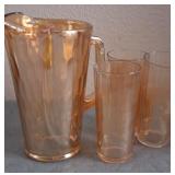 Z - VINTAGE CARNIVAL GLASS PITCHER & GLASSES (K59)