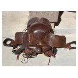 ANTIQUE HAND TOOLED LEATHER WESTERN SADDLE