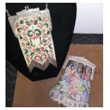 PAIR ANTIQUE ART DECO MESH & ENAMEL PURSES
