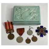 PORCELAIN DRAGON BOX WW2 MEDALS - 5.5X4X2'