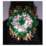14KT GOLD, DIAMOND & EMERALD CLUSTER RING