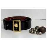 ANTIQUE LEATHER MILITARY BELT & STEEL ROUND BULLET