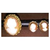3PC ITALIAN CARVED SHELL CAMEO EARRINGS & BROOCH