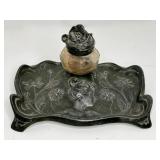 BEAUTIFUL ANTIQUE ART NOUVEAU INKWELL - CRYSTAL