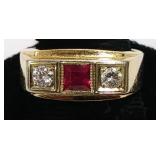 MENï¿½S 14KT GOLD, DIAMOND & RUBY RING
