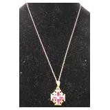 14KT GOLD ANTIQUE DIAMOND & RUBY JERUSALEM CROSS