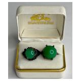 LOT OF 2 ANTIQUE JADE & STERLING SILVER RINGS