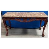 11 - CONSOLE TABLE WITH CARVED DETAILS MARBLE TOP