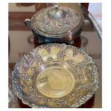 R - SILVER PLATE FOOTED BOWL WITH COVER & PLATE