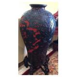 R - CARVED CINNABAR FLOOR VASE 48'T (O4)