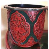 R - CARVED CINNEBAR POT 10'T
