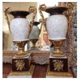 R - PAIR OF FRENCH-STYLE MARBLE URNS (L106)