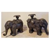 R - PAIR OF BRONZE ELEPHANT CANDLE HOLDERS (F218)