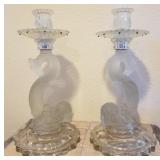 R - PAIR OF FROSTED GLASS CANDLESTICKS (F215)