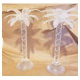 R - PAIR OF CRYSTAL PALM TREE CANDLESTICKS (F225)