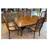 R - DINING TABLE WITH SIX CANE-BACK CHAIRS (K1)