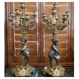 R - PAIR OF BRONZE FIGURAL CANDELABRA (L102)