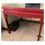 R - CARVED CINNABAR TABLE WITH INLAY TOP (O12)