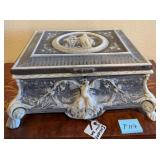 R - CARVED INCOLAY JEWELRY BOX WITH KEY (F117)