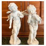 R - TWO WHITE PORCELAIN CHERUBS 15.5'T (L100)