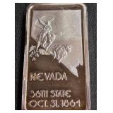 ONE TROY OZ .999 FINE SILVER NEVADA BAR (725 S)