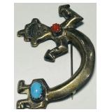 STERLING SILVER TURQOUISE /CORAL PIN 13.00GRS