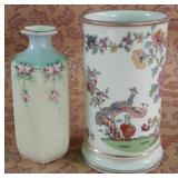 487 - TWO HAND PAINTED SMALL VASES SIGNED (G376)