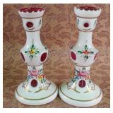 487 - PAIR OF VINTAGE BOHEMIAN CANDLE HOLDERS(G375