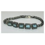 STERLING SILVER GEMSTONE 7 INCH BRACELET 14.00GRS