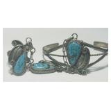 STERLING SILVER CUFF BRACELET /RING SET 22.10GRS
