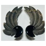 STERLING SILVER ONYX EARRINGS 10.80GRS