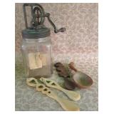 487 - VINTAGE GLASS BUTTER CHURNER W/ UTENSILS(G29