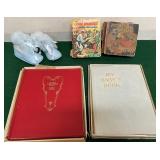 N - LOT OF VINTAGE BOOKS & BABY BOOTS (F23)