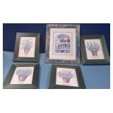 489 - FIVE PIECES FRAMED ART (N44)