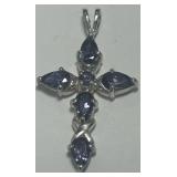 STERLING SILVER GEMSTONE CROSS PENDANT 1.40GRS