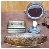 11 - LIGHTED STAND MIRROR, KEEPSAKE BOX, DISH