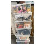 11 - SIX STORAGE BINS WITH CONTENTS (C77)