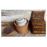 11 - VINTAGE MAH JONG SET, TEAPOT, BASKET (C156)