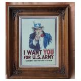11 - WWII UNCLE SAM POSTER PRINT FRAMED 16X19'