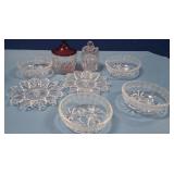 489 - MIXED GLASS PLATES, SERVNG BOWLS, JARS (N61)