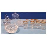489 - VINTAGE GOLD-RIMMED GLASSWARE, FIGURINES