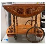 489 - VINTAGE BAR CART WITH INLAY DETAILS (N74)