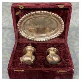 488 - SILVER SALT & PEPPER SET WITH TRAY (M78)