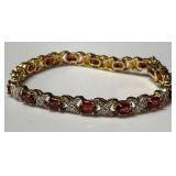 PP - STERLING SILVER GARNET/DIAMOND BRACELET