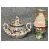 488 - PORCELAIN SUGAR BOWL & VASE (M55)