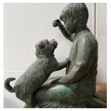482 - BRONZE BOY WITH DOG SCULPTURE 30.5"T (N127)