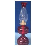 489 - VINTAGE CRANBERRY GLASS OIL LAMP (N27)