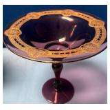 488 - VINTAGE BLACK AMETHYST PEDESTAL COMPOTE DISH