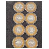 LOT OF 8 .999 FINE SILVER CALIFORNIA TOKEN (A23)